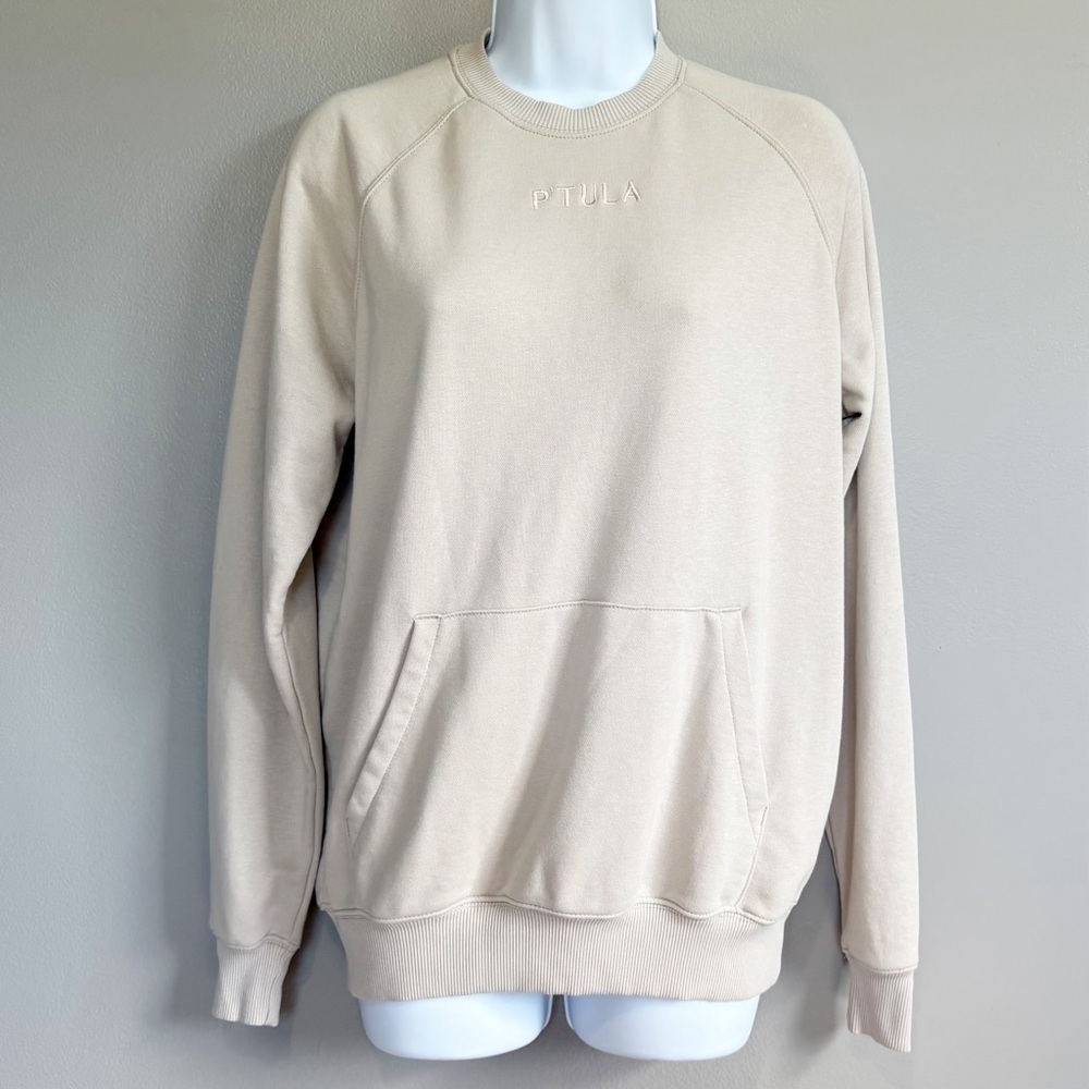 P'tula Oversized Cotton Crewneck Sweatshirt Cream XXS
